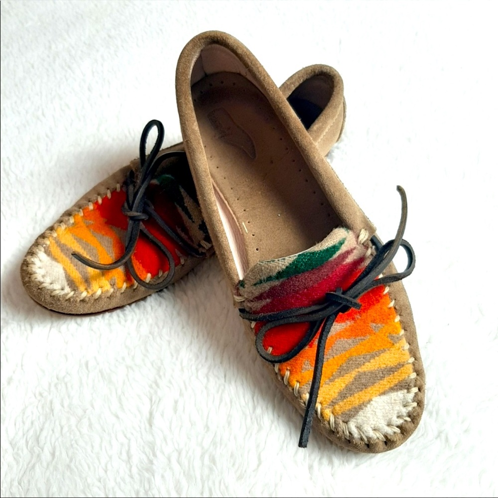 Manolita Leather Moccasins Aztec Boho Size 7